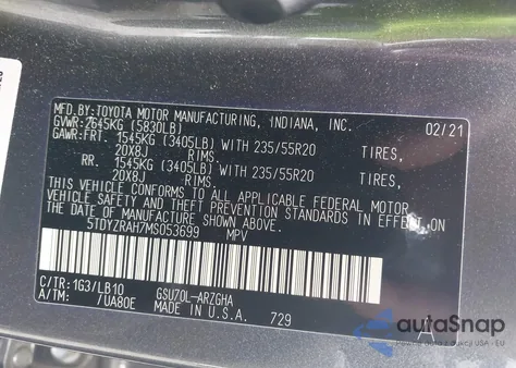 2021 Toyota Highlander Limited из США, поврежденный, VIN 5TDYZRAH7MS053699